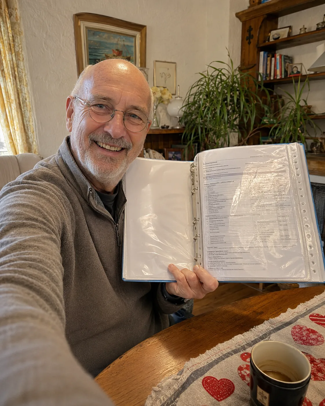 Daniel R. présentant son classeur Protocole 48-15-6 rempli